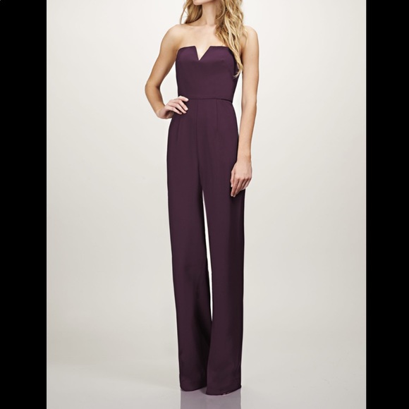Theia Pants - Theia Purple Strapless Jumpsuit